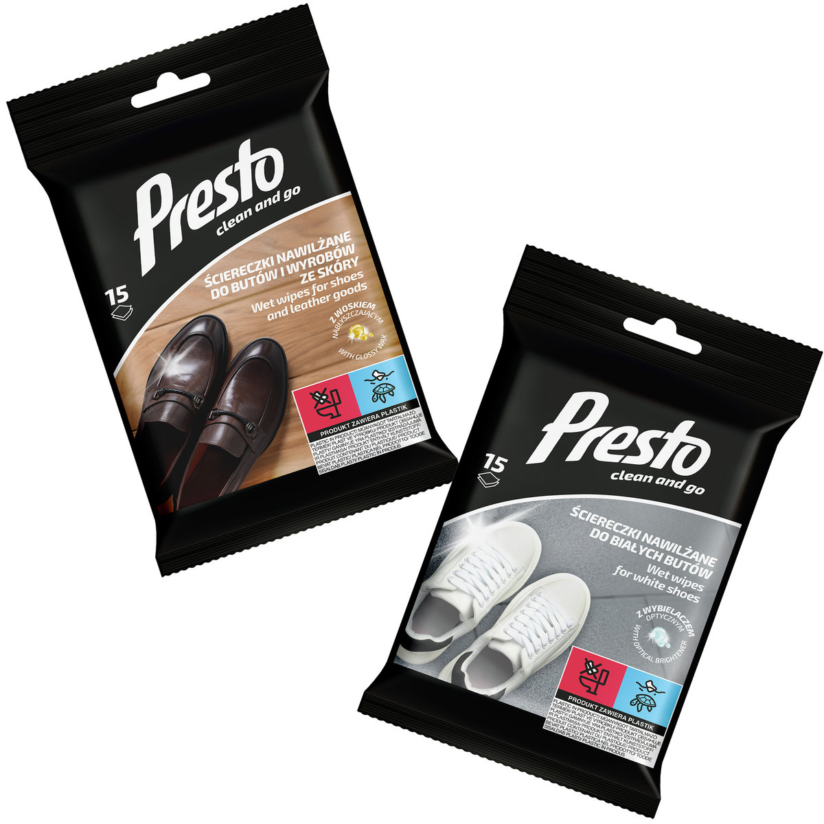 Presto Ściereczki nawilżane do czyszczenia butów z wybielaczem i woskiem