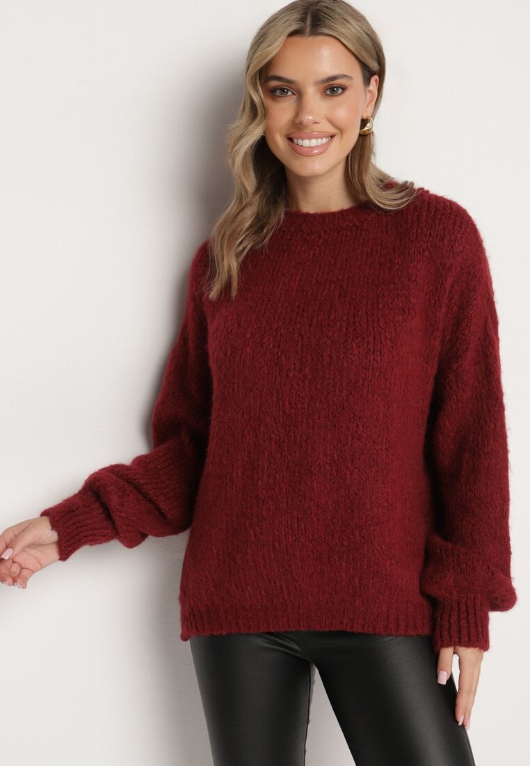 Bordowy Sweter o Klasycznym Prostym Kroju z Domieszką Wełny i Wiskozy Sezisya