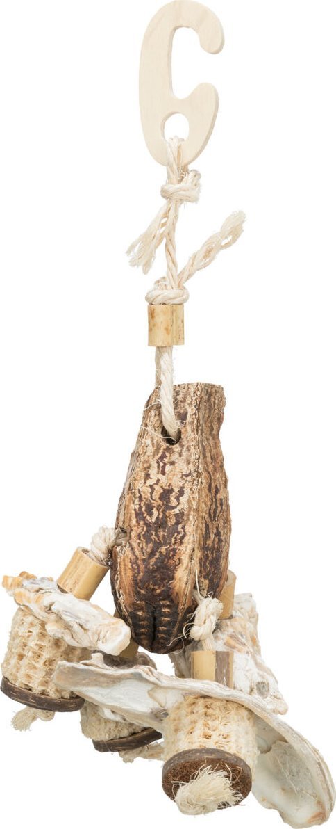 Trixie Zabawka naturalna, dla ptaków, strąk mahoniowy, muszle, 26 cm