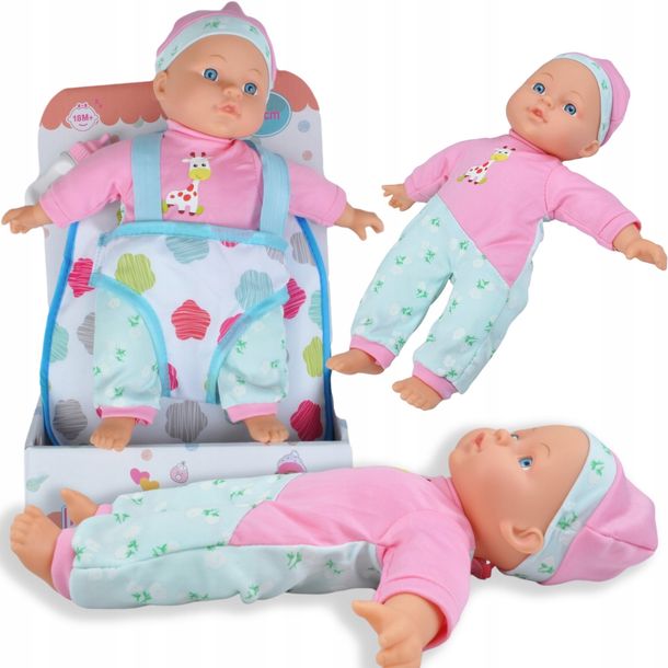 Lalka Bobas Laleczka Gumowa Baby Z Plecakiem Nosidełkiem Prezent