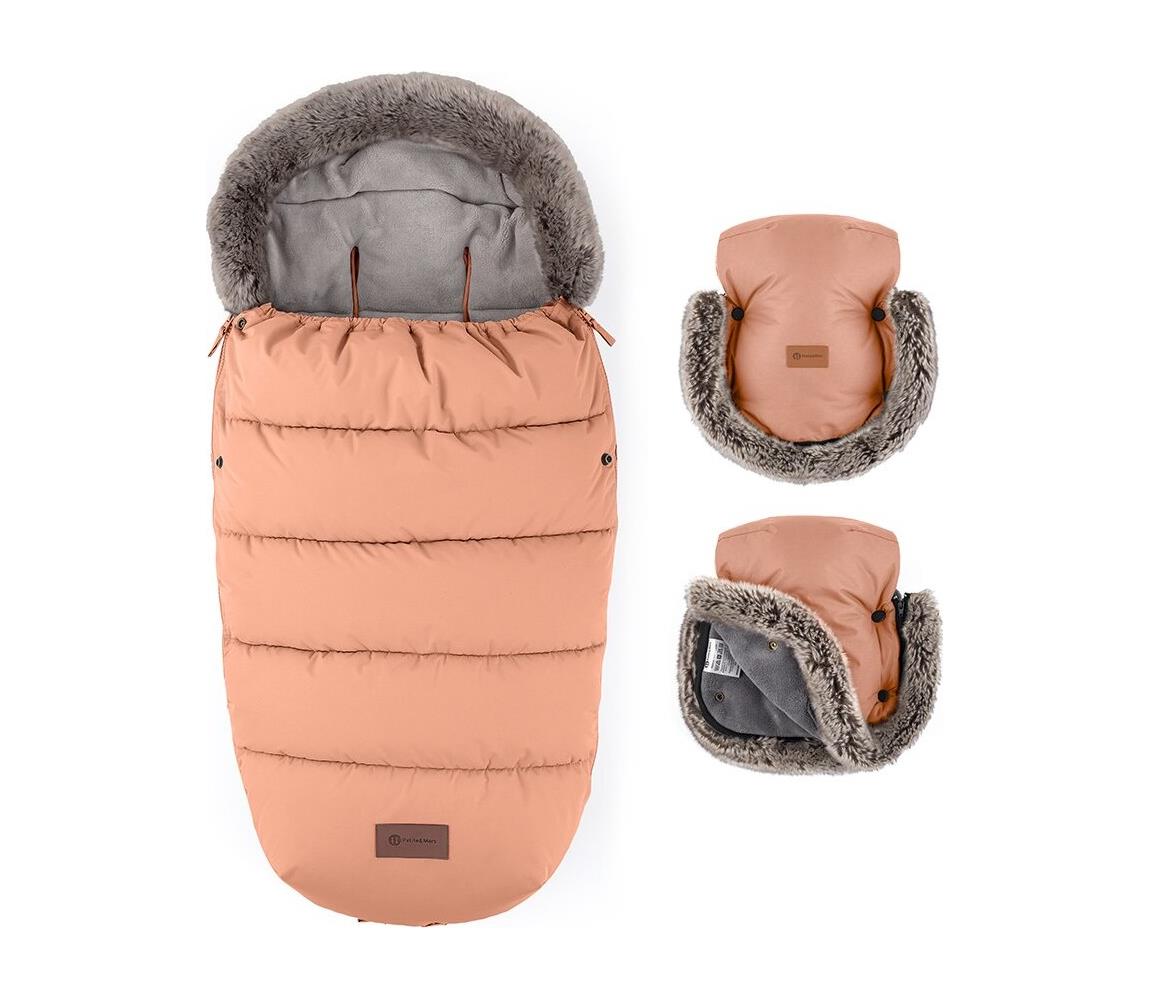 PETITE&MARS - ZESTAW Śpiwór dziecięcy 4 w 1 COMFY + mufki na ręce na wózek Pastel Peach