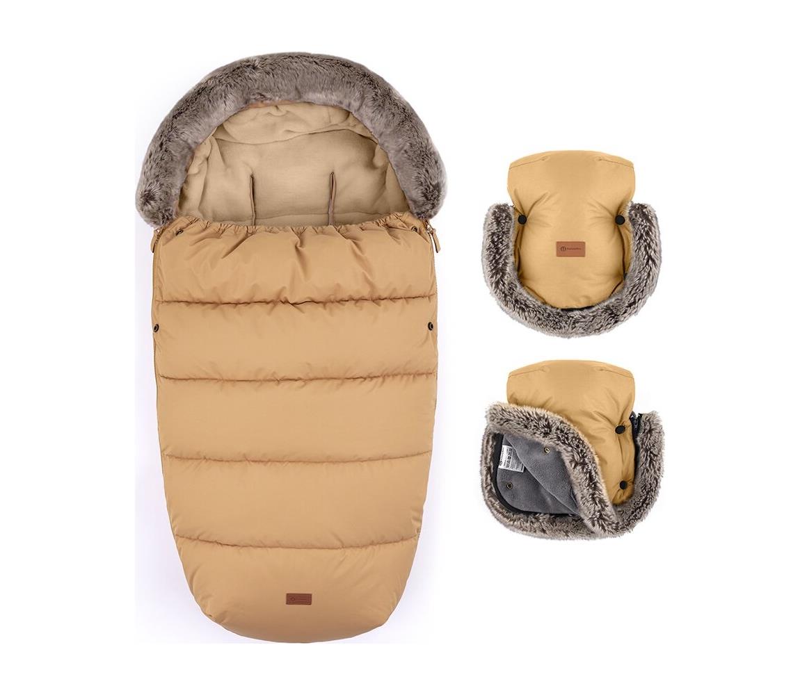 PETITE&MARS - ZESTAW Śpiwór dziecięcy 4 w 1 COMFY + mufki na ręce na wózek Elegant Caramel