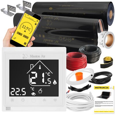 Folia grzewcza na podczerwień MISSION AIR MAL 160 W/m2 Black Gold PTC 2m2 (2 m x 100 cm) + regulator Libra Biały Wi-Fi