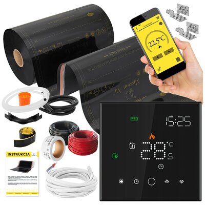 Folia grzewcza na podczerwień MISSION AIR Black Gold PTC 160W/m2 18m² szer. 50cm + regulator Leo Czarny Wi-Fi