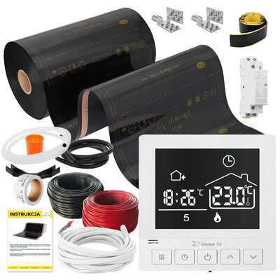 Folia grzewcza na podczerwień MISSION AIR Black Gold PTC 160W/m2 16m² szer. 50cm + regulator Taurus Biały