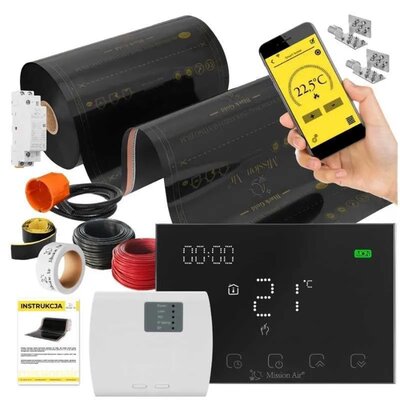 Folia grzewcza na podczerwień MISSION AIR Black Gold PTC 160W/m2 24m² szer. 50cm + regulator Gemini Czarny Wi-Fi