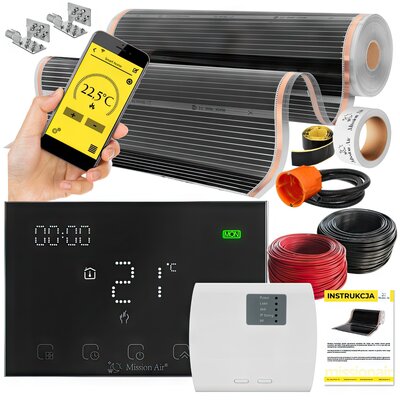 Folia grzewcza na podczerwień MISSION AIR Black Silver PTC 160W/m2 2.5m² szer. 100cm + regulator Gemini Czarny Wi-Fi