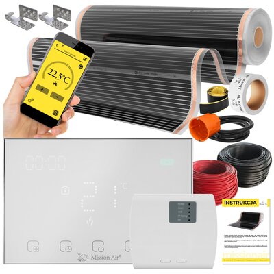 Folia grzewcza na podczerwień MISSION AIR MAL-160 W/m2 Black Silver PTC 2m2 (2m x 100cm) + regulator Gemini Biały Wi-Fi