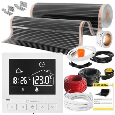 Folia grzewcza na podczerwień MISSION AIR Black Silver PTC 160W/m2 18m² szer. 100cm + regulator Taurus Biały