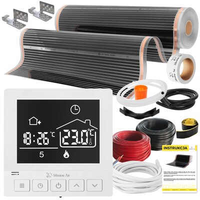 Folia grzewcza na podczerwień MISSION AIR MAL-160 W/m2 Black Silver PTC 2m2 (2m x 100cm) + regulator Taurus Biały