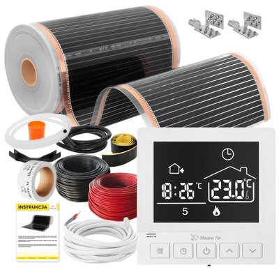 Folia grzewcza na podczerwień MISSION AIR Black Silver PTC 160W/m2 1m² szer. 50cm + regulator Taurus Biały