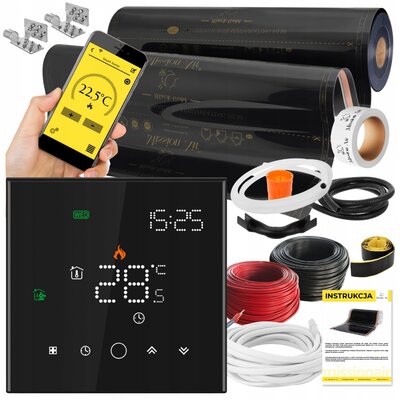 Folia grzewcza na podczerwień MISSION AIR Black Gold PTC 160W/m2 16m² szer. 100cm + regulator Leo Czarny Wi-Fi