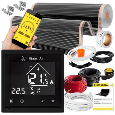 Folia grzewcza na podczerwień MISSION AIR Black Silver PTC 160W/m2 1m2 szer. 100cm + regulator Libra Czarny Wi-Fi