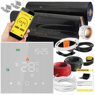 Folia grzewcza na podczerwień MISSION AIR Black Gold PTC 160W/m2 16m² szer. 100cm + regulator Leo Biały Wi-Fi