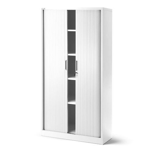 Metalowa szafa biurowa na akta z roletą DAMIAN 900 x 1850 x 450 mm biała