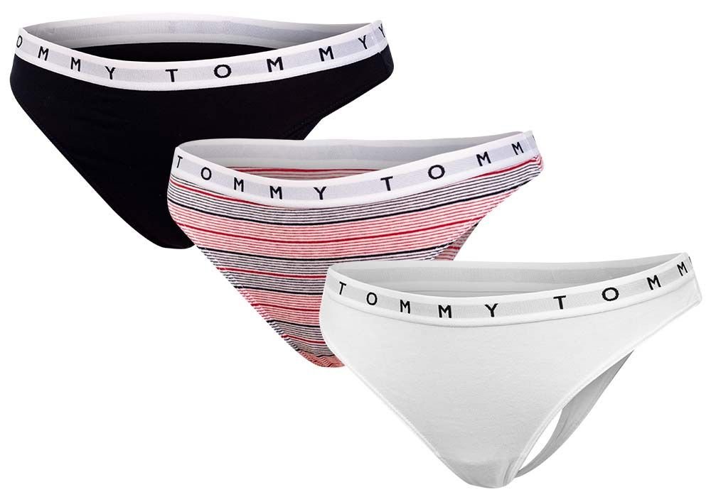 TOMMY  HILFIGER MAJTKI STRINGI DAMSKIE 3 PAK THONG PRINT UW0UW02521 0W2 - Rozmiar: S