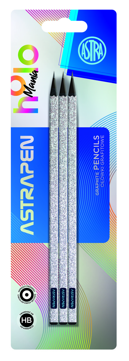 Ołówki z czarnego drewna ASTRAPEN HOLOmania - 3 szt. blister