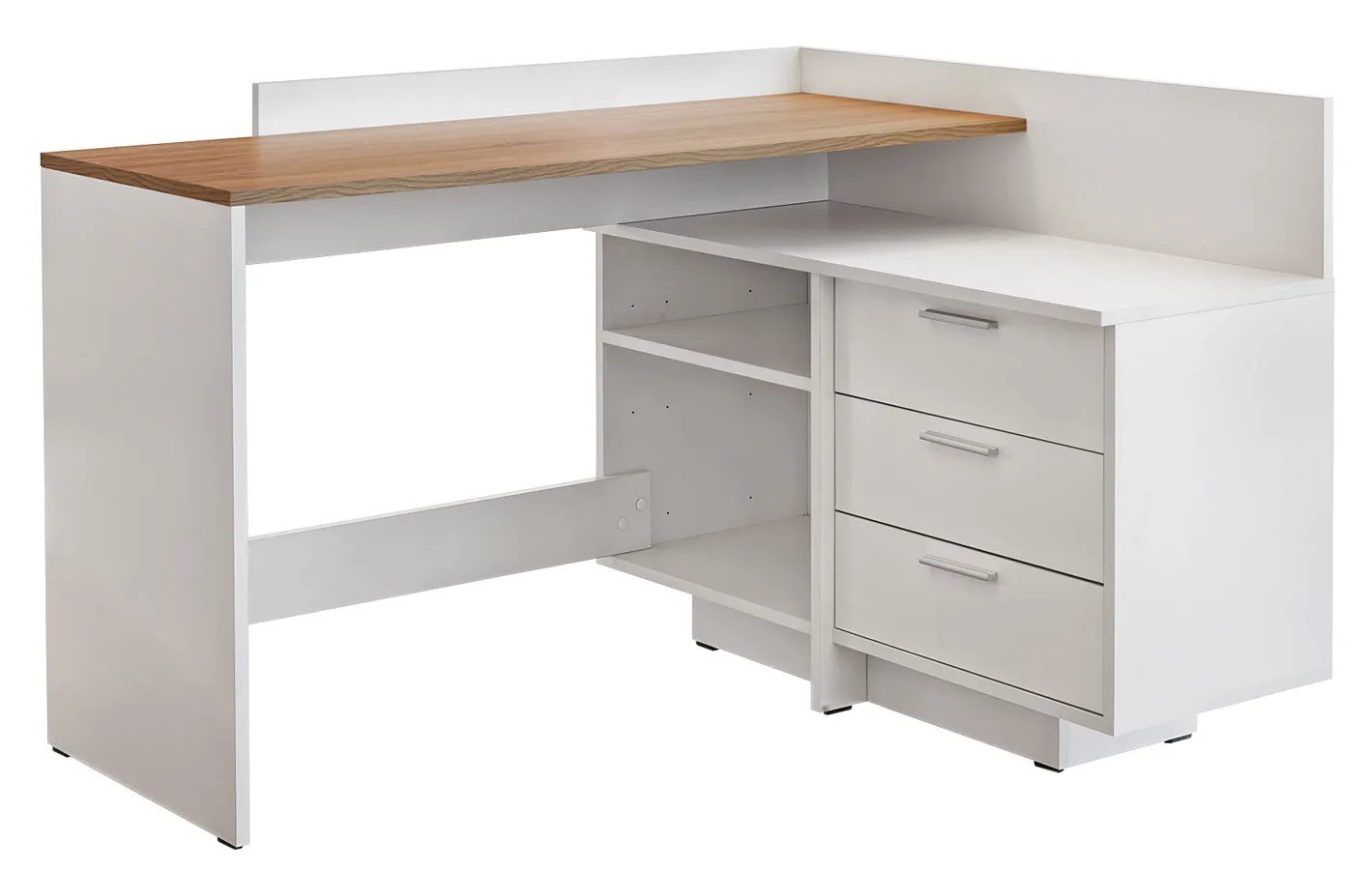 Elior Białe Nowoczesne Narożne Biurko Z Dwupoziomowym Blatem T2-K75