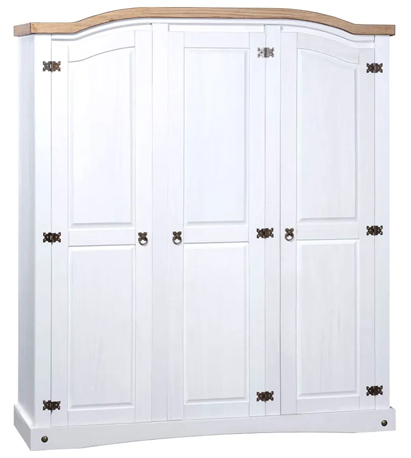 Szafa Z Biały Potrójnymi Drzwiczkami Z Drewna Sosnowego + Miodowy Brąz R3-S46