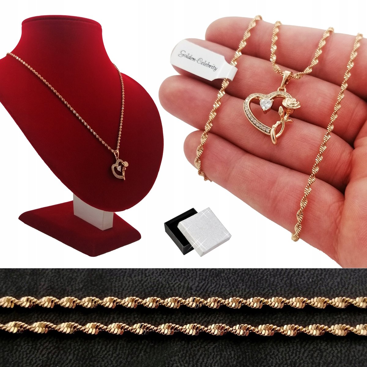 Złoty Singapur Skręcany+Serce Z Różą 60 Cm Prezent