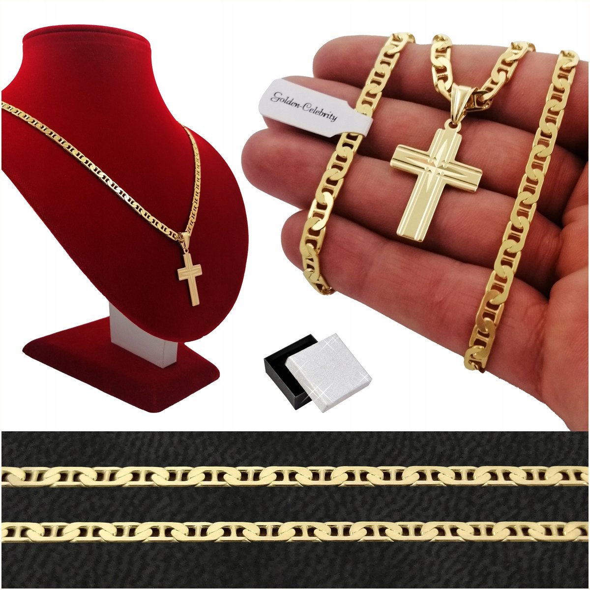 Męski Naszyjnik Złoty Z Krzyżykiem Próba 925+595