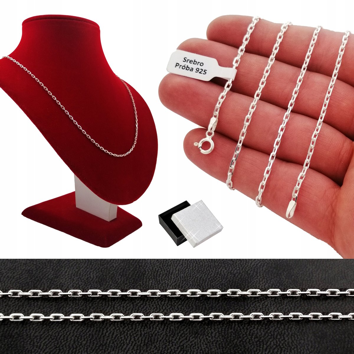 Srebrny Łańcuszek Splot Ankier Kuty Pełny 925 60Cm