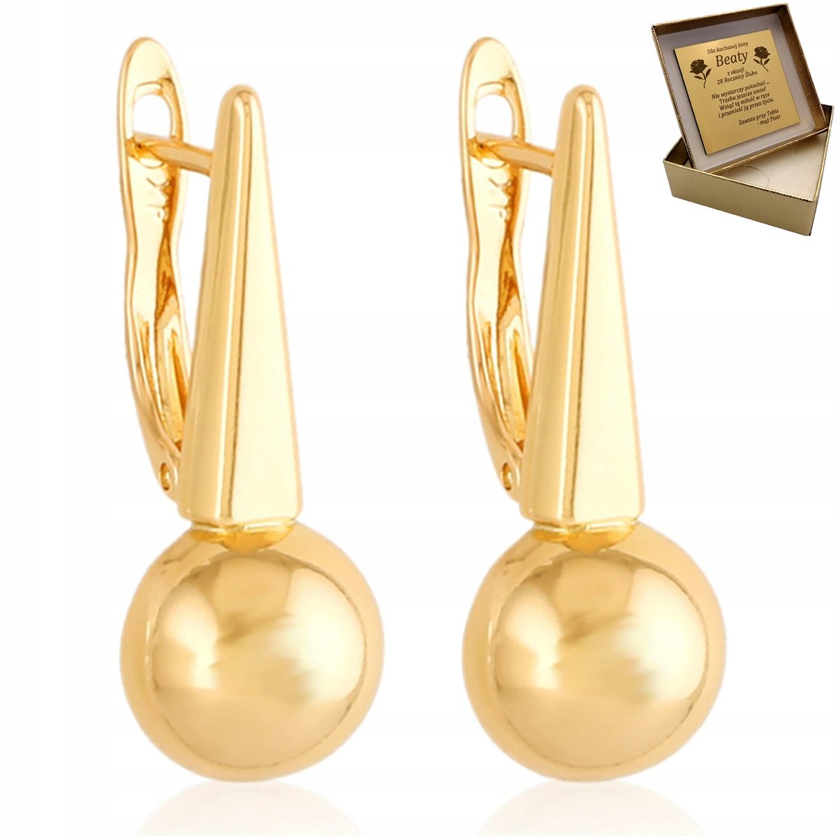 Wiszące Złote Kolczyki Półkule 18K Prezent Grawer Na Prezent Dla Teściowej