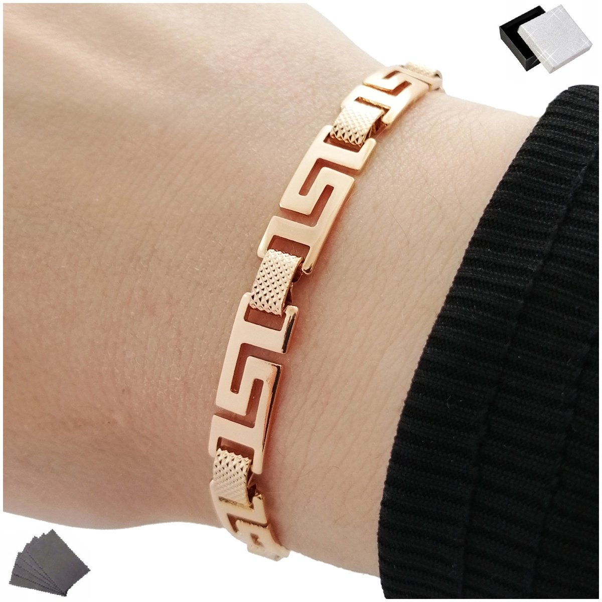 Bransoletka Złota Damska Grecka Na Prezent Stal Chirirguczna Szeroka+Gratis