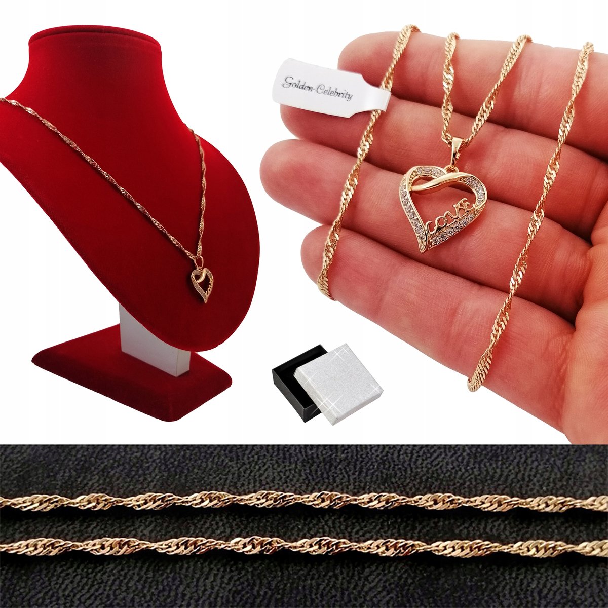 Złoty Naszyjnik Serce Love 18K Prezent Dla Niej