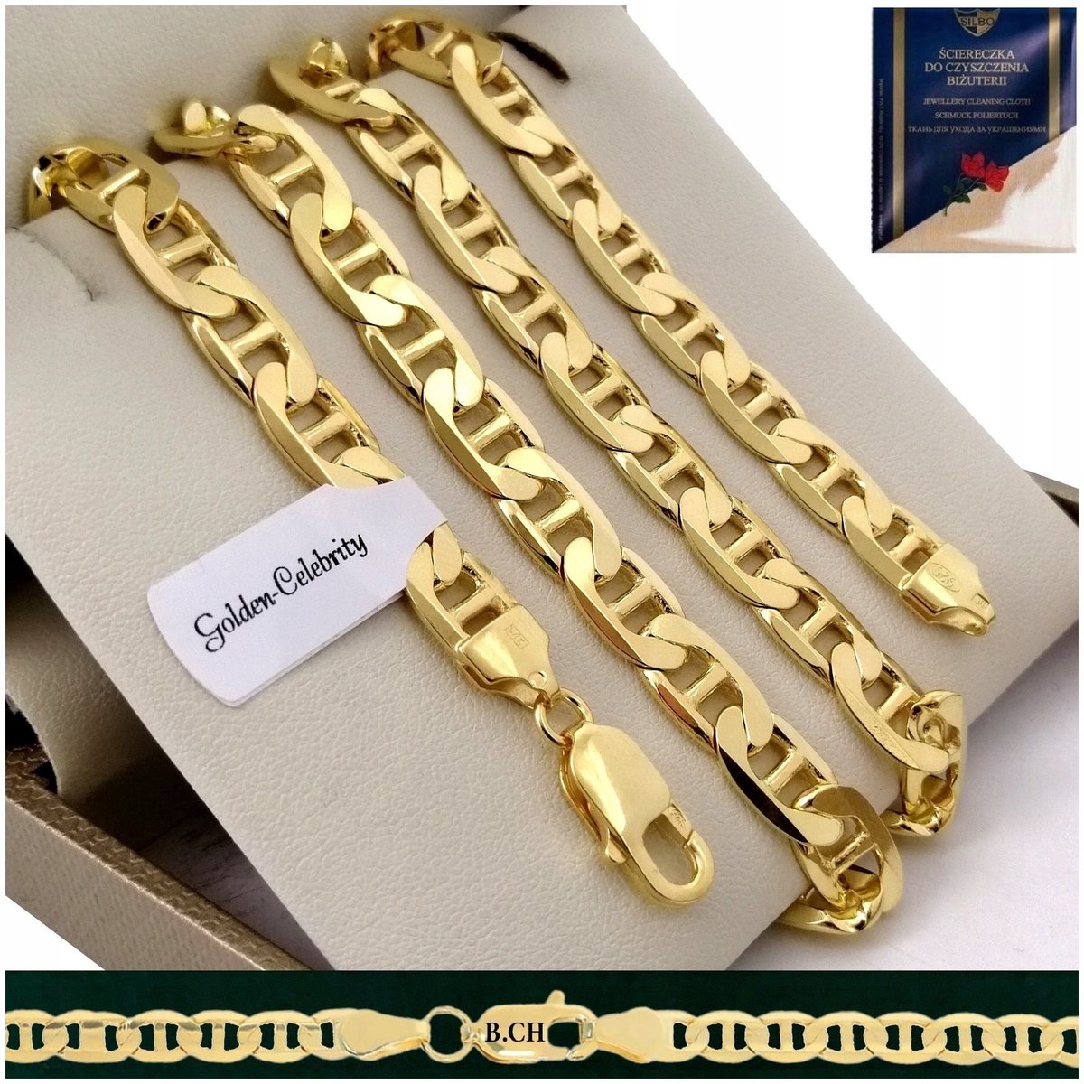 Złoty Męski Łańcuszek Gucci 7,5 Mm 925/585 Na Prezent + Certyfikat + Grawer