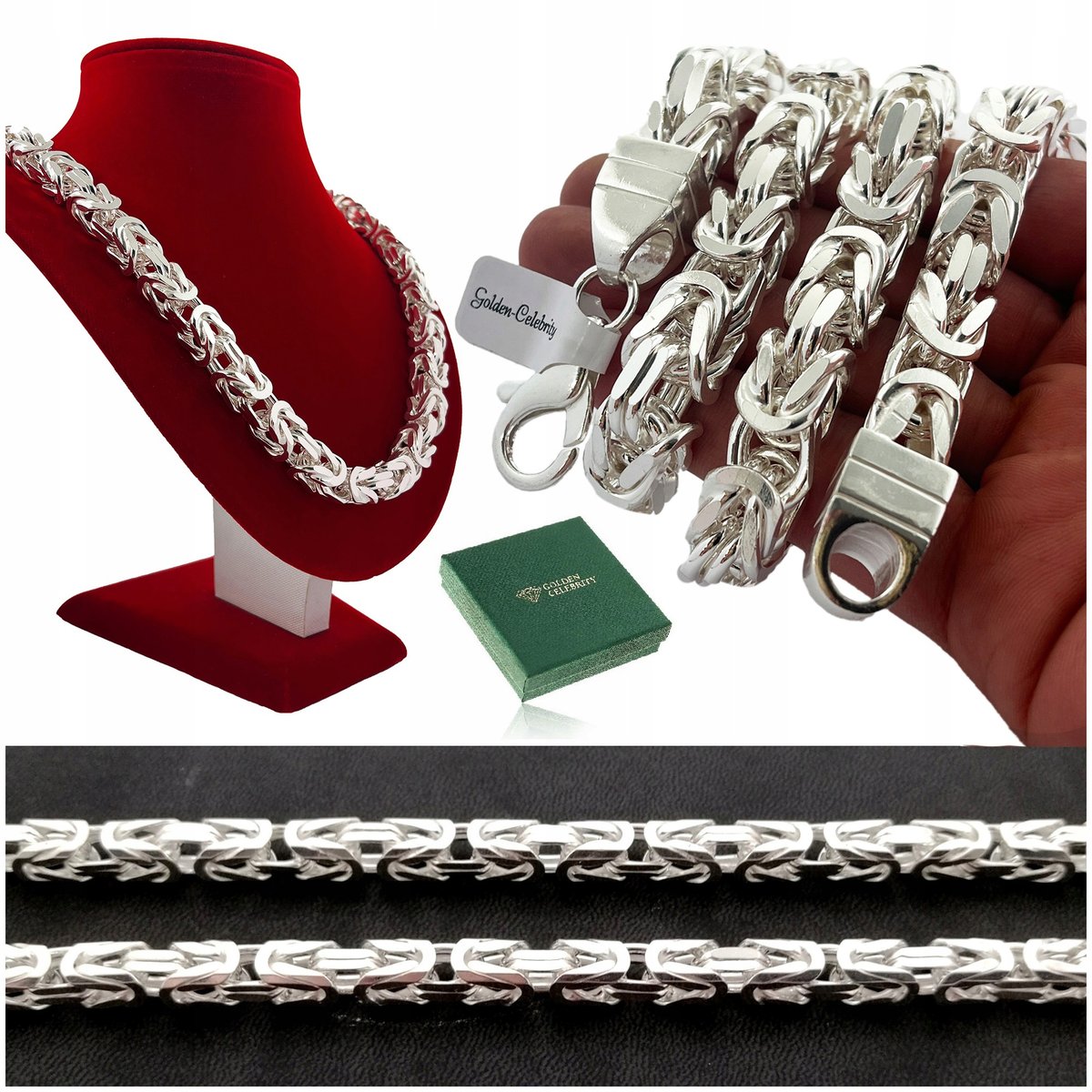 Potężny Męski Łańcuszek Srebrny Splot Królewski Diamentowany 296 Gram 10Mm