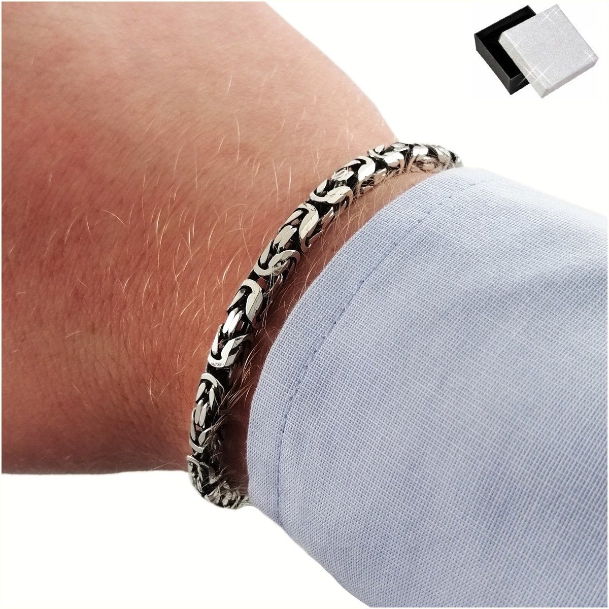 Męska Srebrna Bransoletka Splot Królewski Prezent