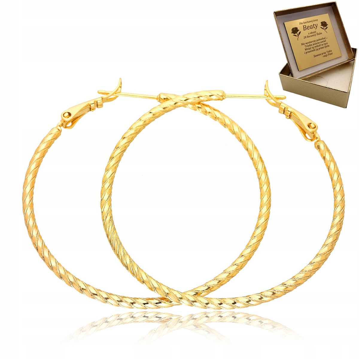 Złote Kolczyki Damskie Kółka Koła 5 Cm + Grawer Na Prezent Dla Narzeczonej