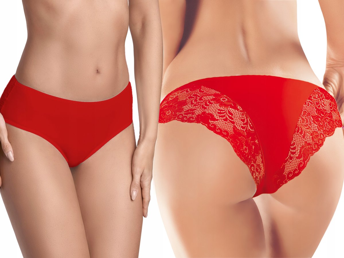 Ewana 065 Koronkowe Oryginalne Figi Czerwony S