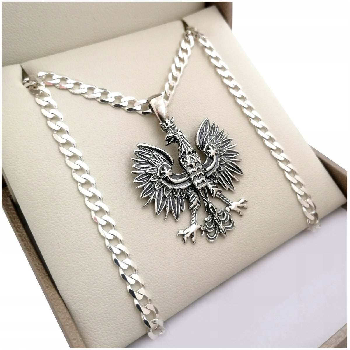 Srebrny Męski Naszyjnik Z Orłem Godło 925 + Grawer