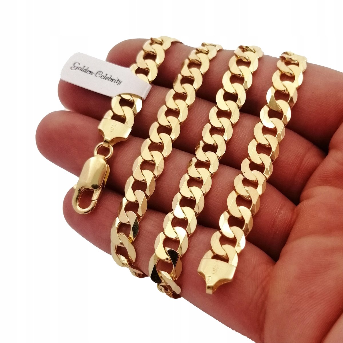 Elegancki Złoty Męski Szeroki Łańcuszek 925 Pancerka 7,5 Mm Na Prezent