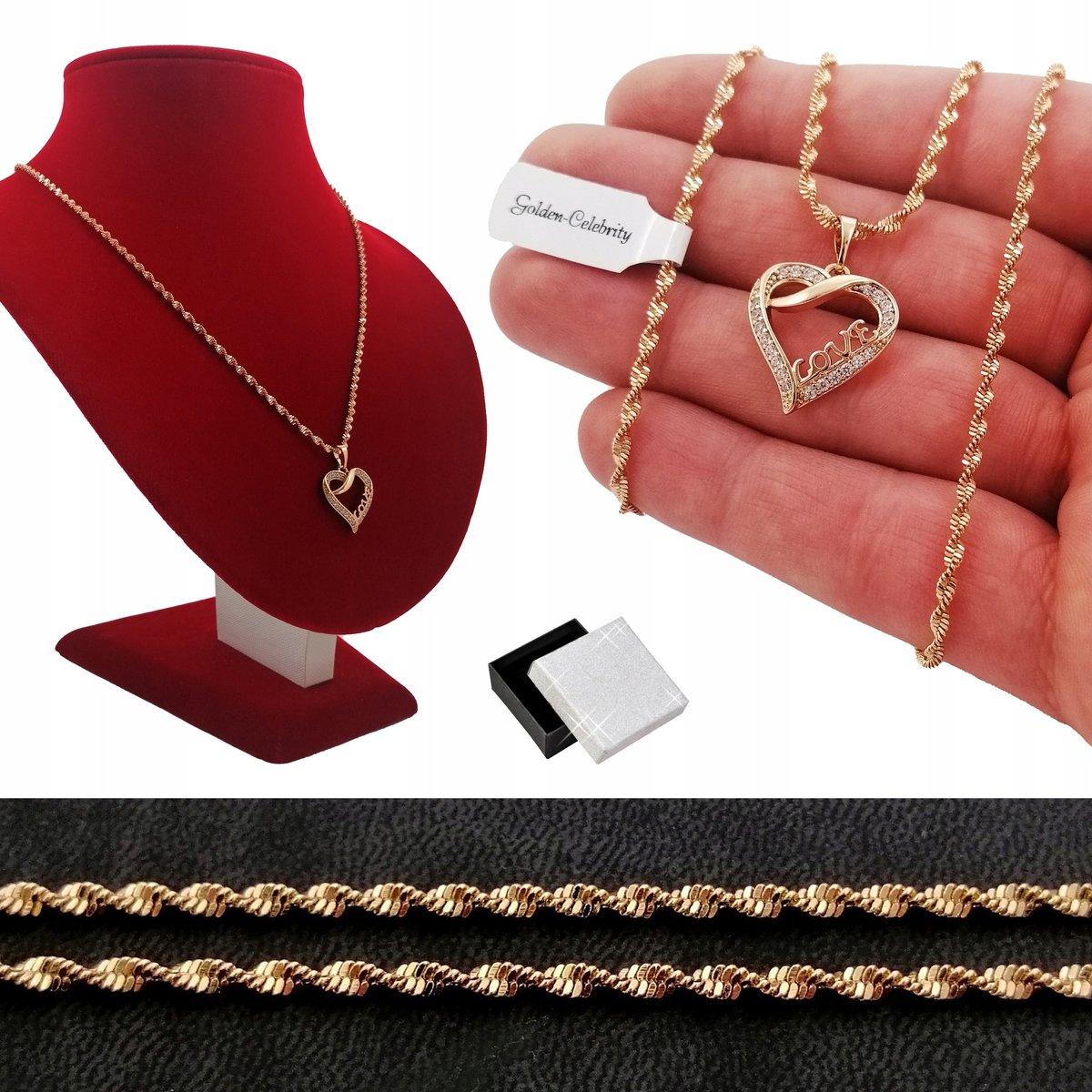 Złoty Naszyjnik Serce Love 18K + Dedykacja Prezent