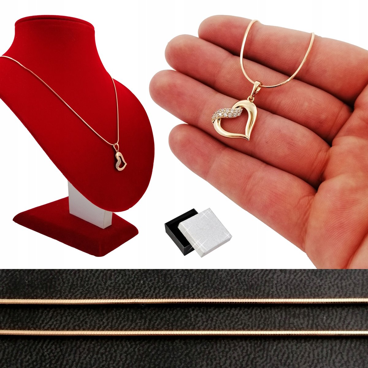 Piękny Złoty Naszyjnik Serce Z Cyrkoniami Prezent