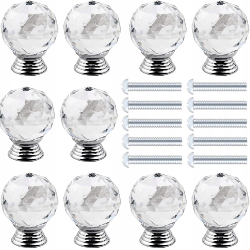 10x GAŁKA KRYSZTAŁOWA MEBLOWA SZKLANA DO MEBLI UCHWYT MEBLOWY DO SZAFY SZAF