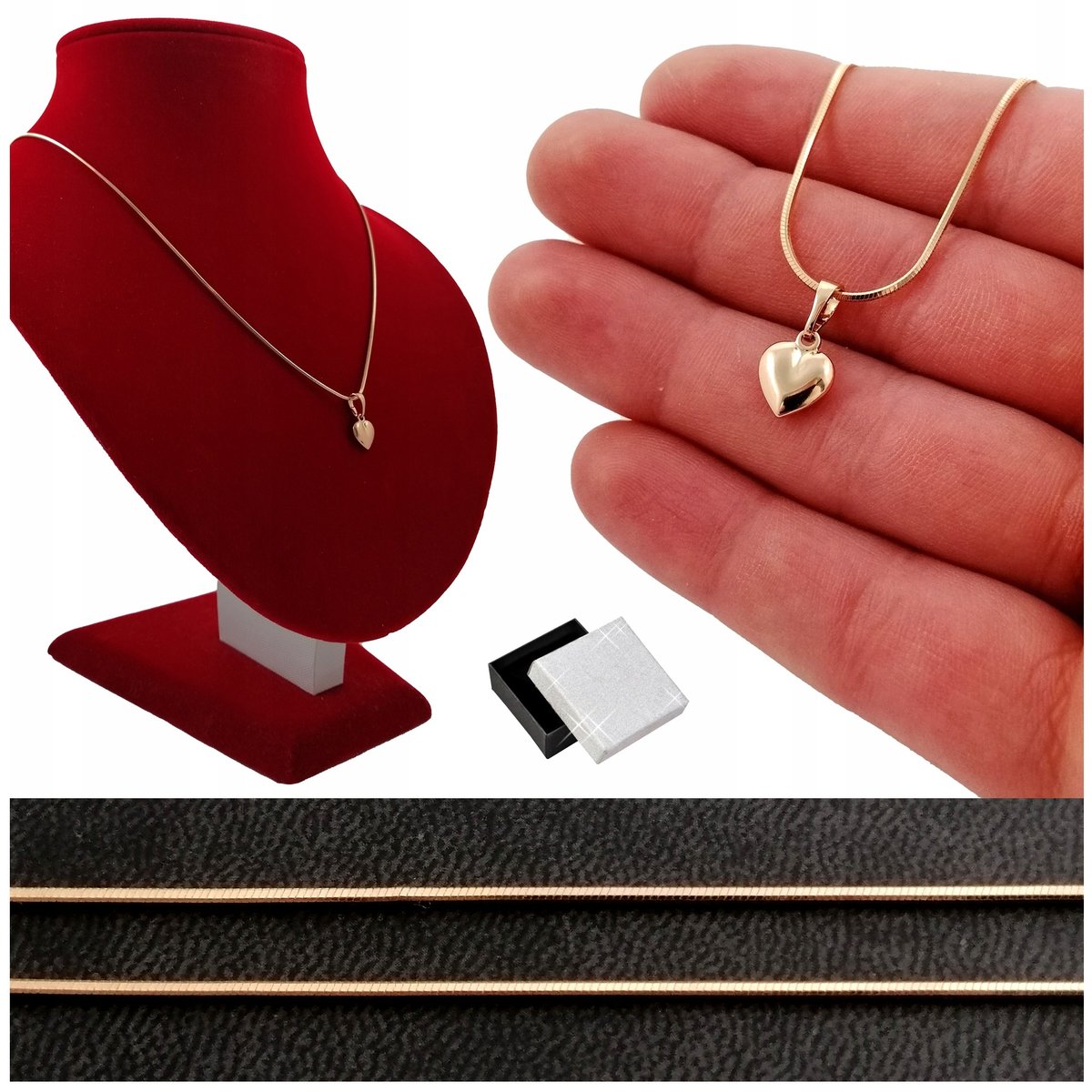 Złoty Naszyjnik Serce Klasyczne 18K Prezent+Grawer Prezent Dla Dziewczyny