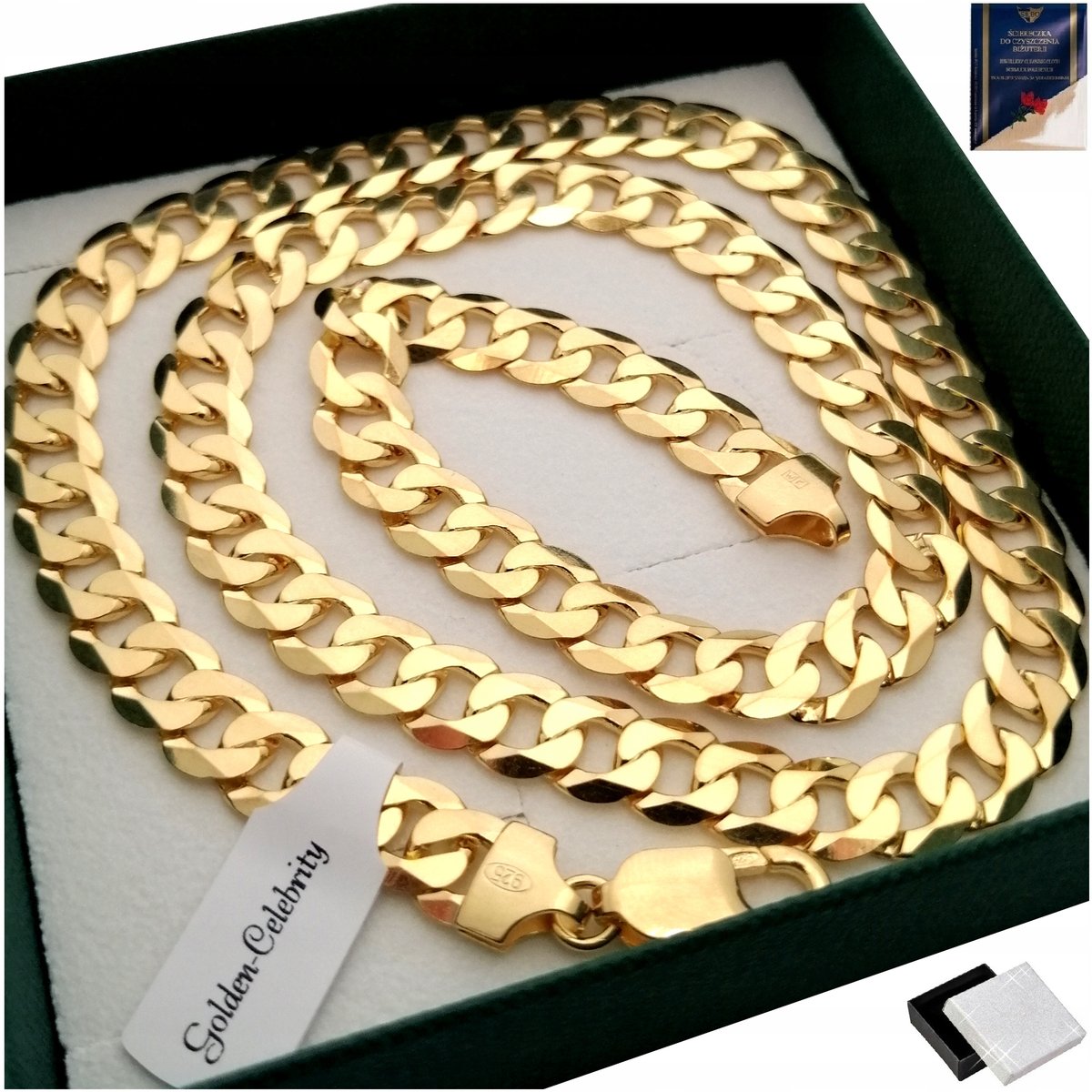 Gruby Łańcuszek Złoty Męski 7,5 Mm Srebro 925/585 Prezent Dla Faceta 14K
