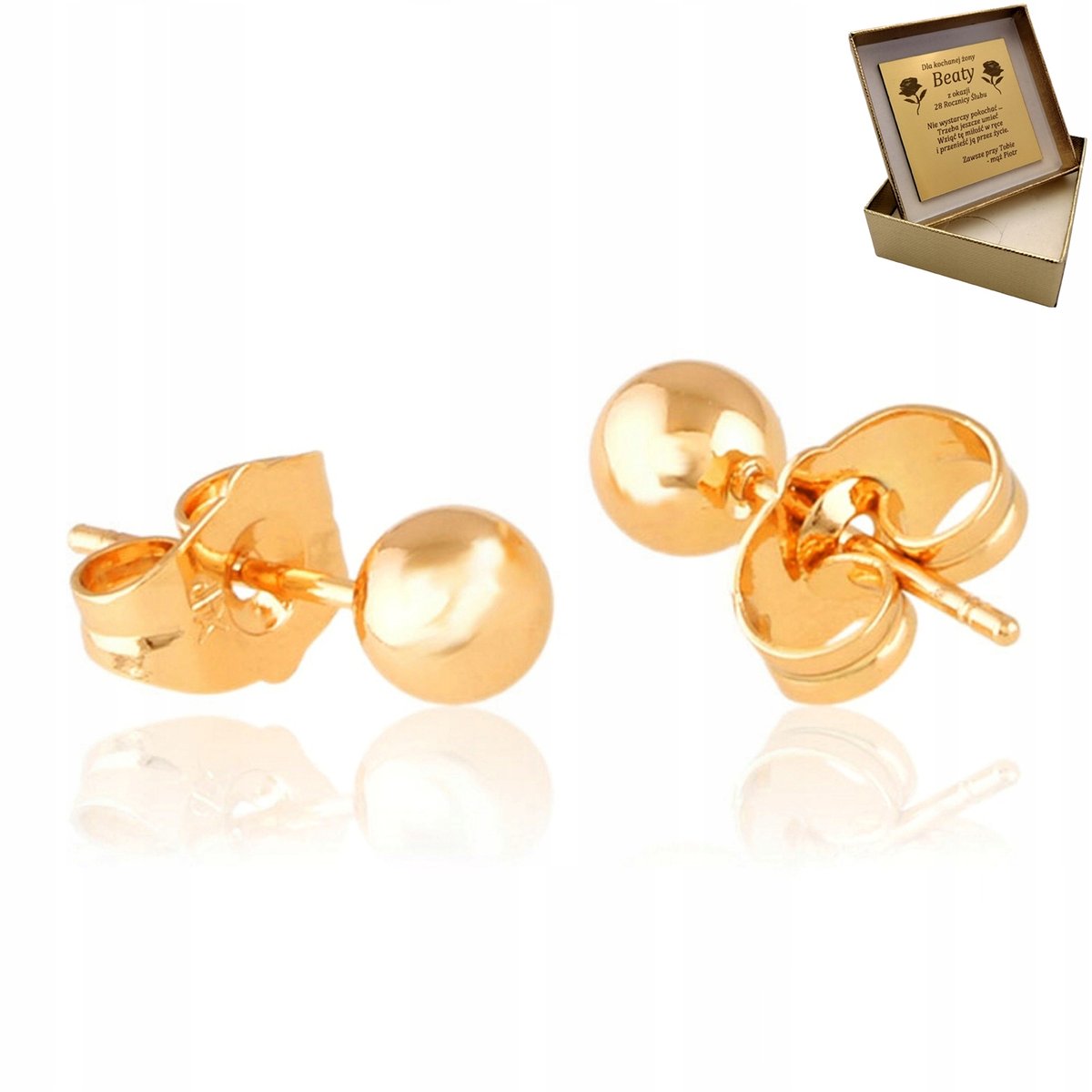 Złote Damskie Kolczyki Kuleczki 5Mm Prezent Grawer Na Prezent Dla Wnuczki