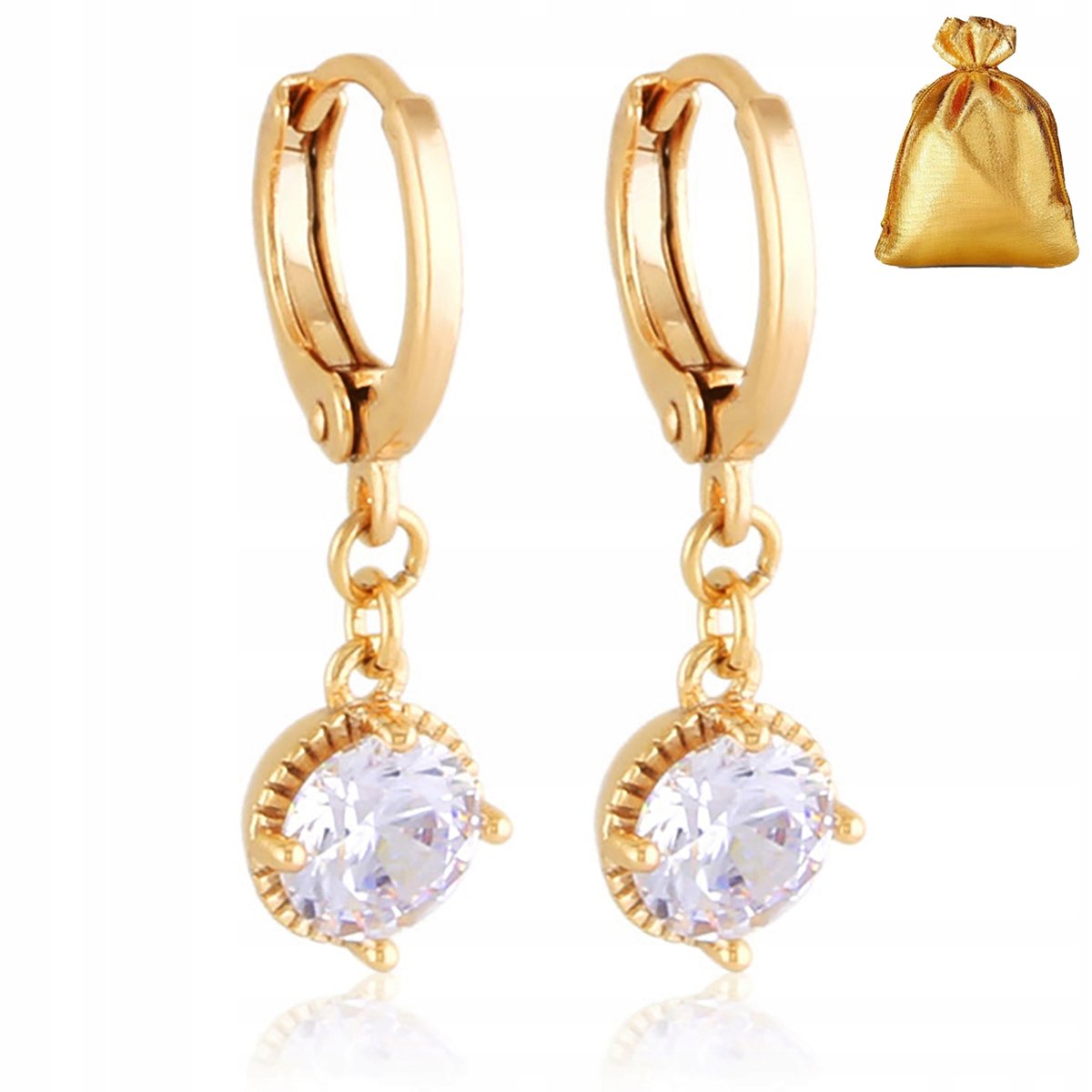 Pozłacane Kolczyki Wiszące Z Cyrkoniami Kryształki / Długie / Eleganckie