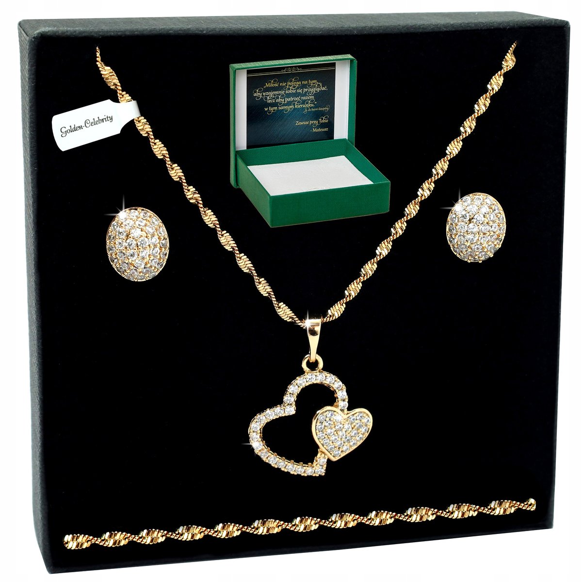 ZŁOTY KOMPLET BIŻUTERII ZE STALI CHIRURGICZNEJ PREZENT DLA NIEJ 60 CM 18K