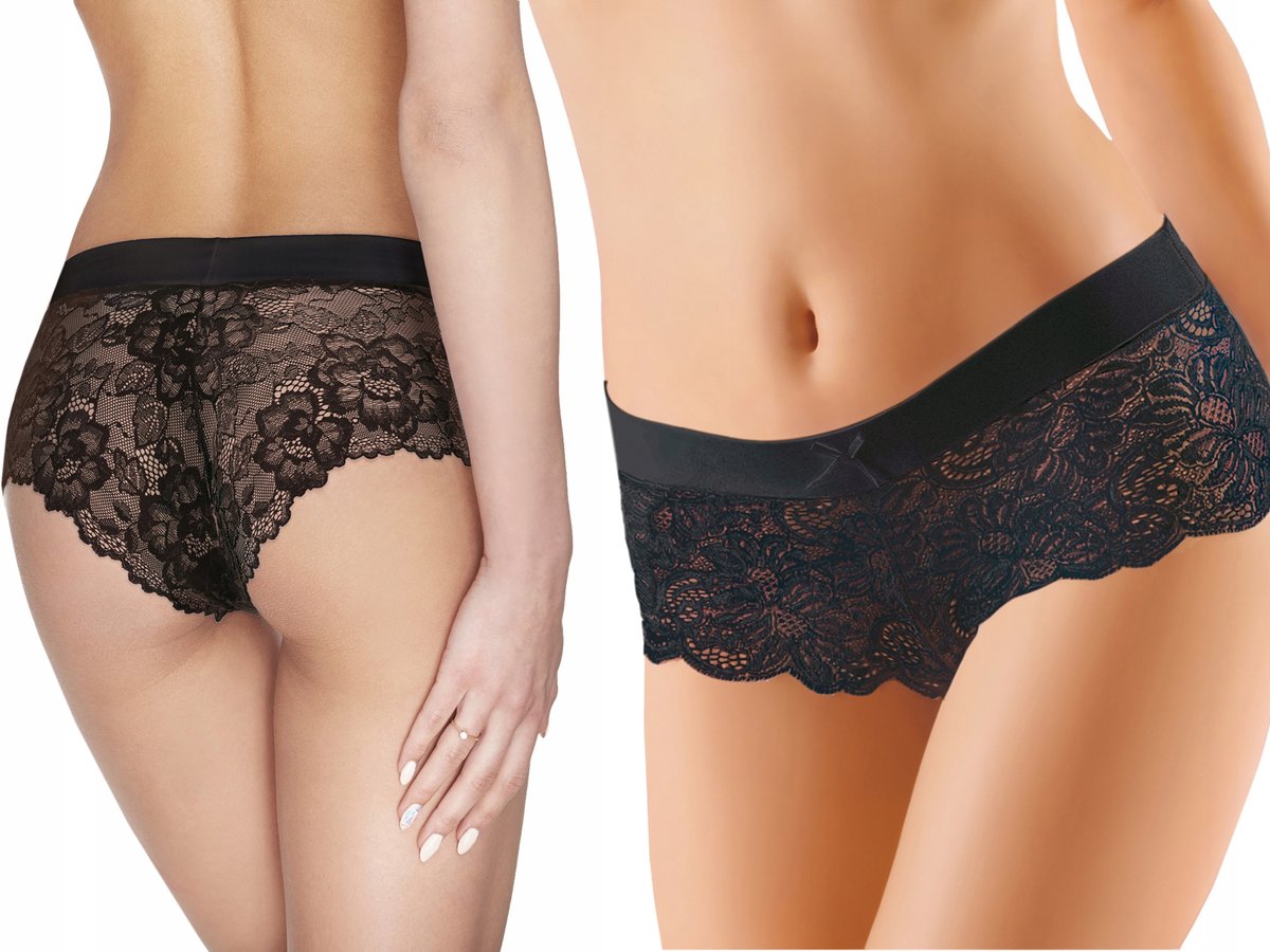 Ewana 078 Koronkowe Szorty Biodrówki Czarny XL