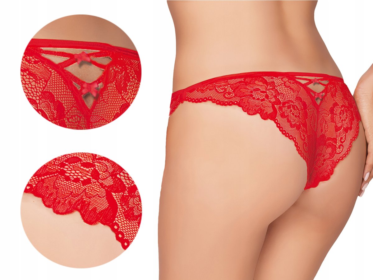 Ewana 091 Koronkowe Figi typ Biodrówki Czerwony S