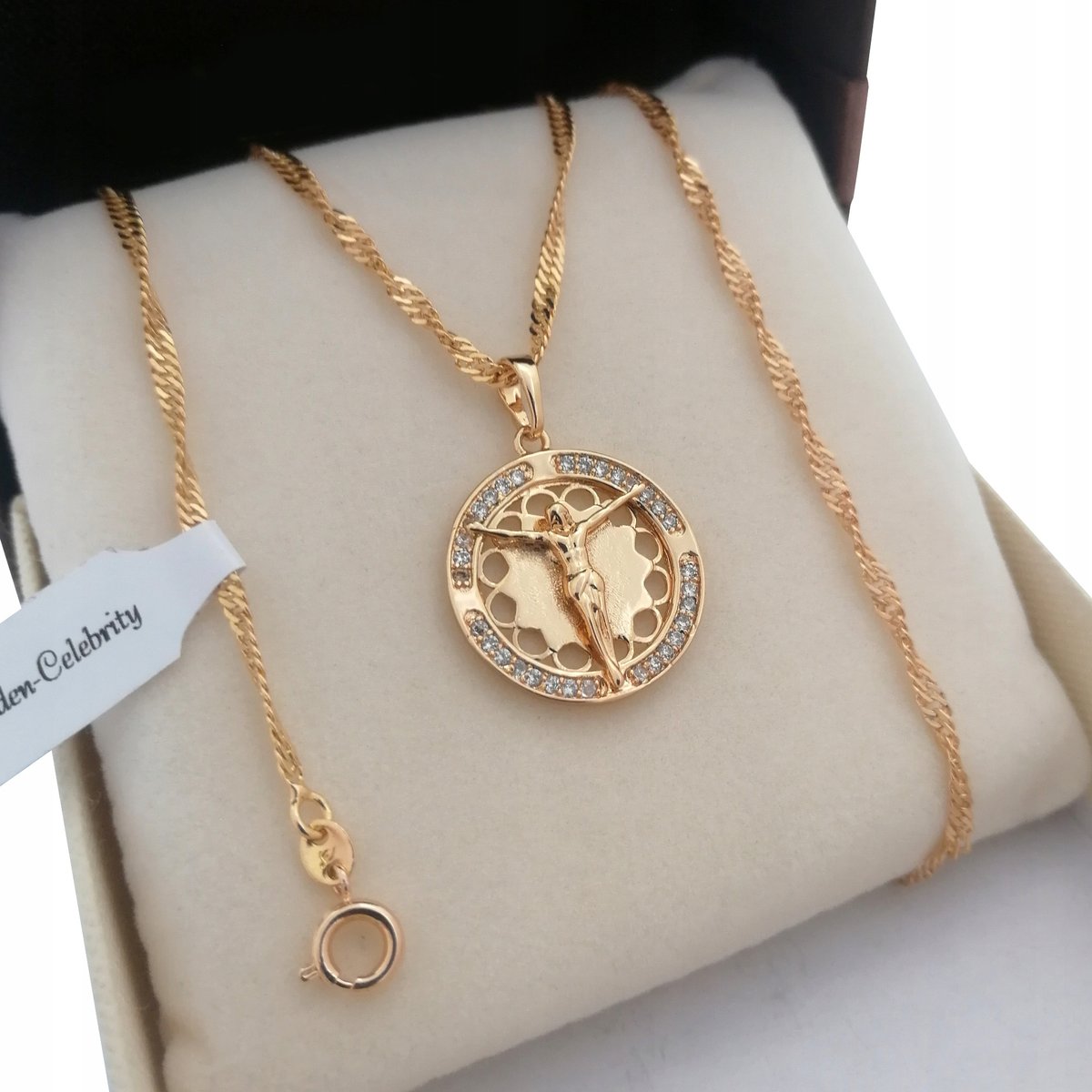 Złoty Naszyjnik Damski Jezus+Singapur 18K Gwarancj