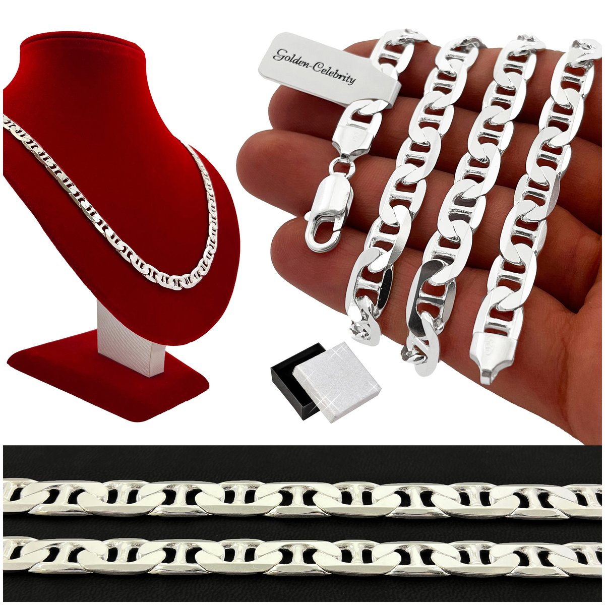 Gruby Srebrny Łańcuszek Męski Pełny Gucci 50Cm/7,5Mm Srebro 925 + Gratisy