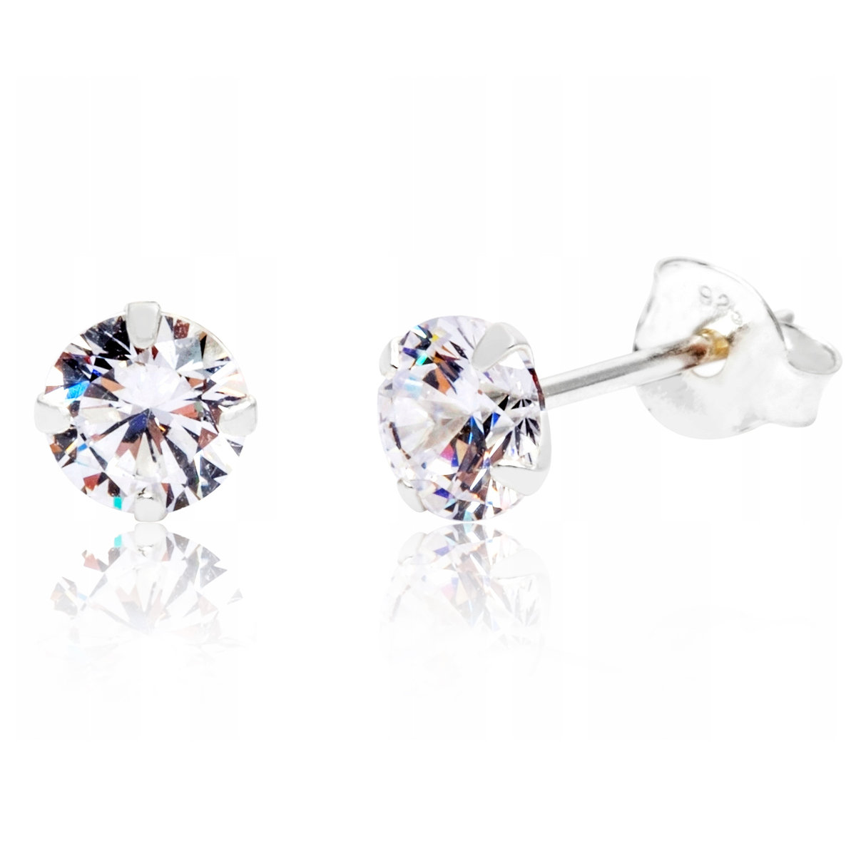 Delikatne Srebrne Kolczyki Cyrkonie Okrągłe 4Mm Wkrętki Sztyfty Srebro 925