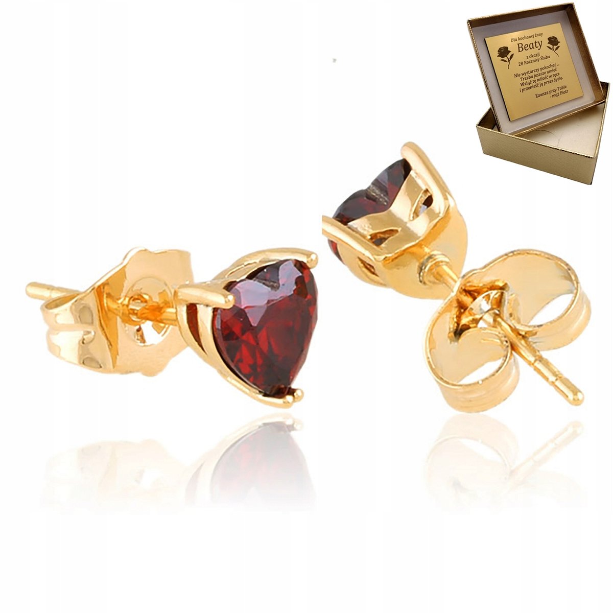 Złote Kolczyki Damskie Sztyfty Serca Stal Chirurgiczna + Grawer Gratis 18K